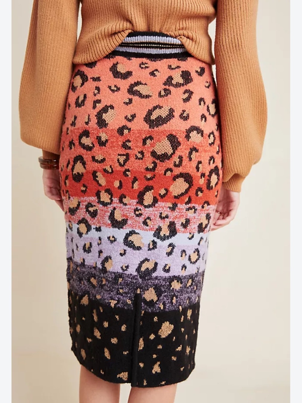 anthropologie maeve Leopard Print Knit Midi Skirt - Red, Purple, Black s